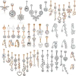 Rostfritt stål Flower Belly Piercing Set 14g Butterfly Belly Button Ring Bulk Sexig navel Piercing Bar Pack Belly Ring Lot240115