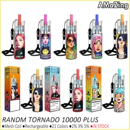 RandM Tornado 10000 Plus Descartável Vape Pen Puff 10K Lady's E Cigarettes Fumot R e M Mesh Coil Recarregável Vaper 2% 3% 5% 21 cores em estoque