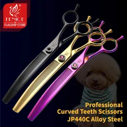 Fenice high-end 7.25 inch professional dog grooming scissors curved thinning shears for dogs cats animal hair tijeras tesoura 240115