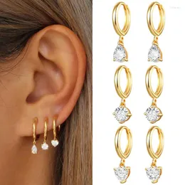 Dangle Earrings INS Style With Stone Simple Geometry Heart Zircon Gold Color Ear Accessories For Women Jewelry Wholesale KAE355