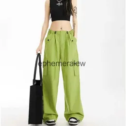 Women's Pants Capris New avocado green overalls women summer American hiphop dancing pants high waist wide legs casual quick-drying sweatpantsephemeralew