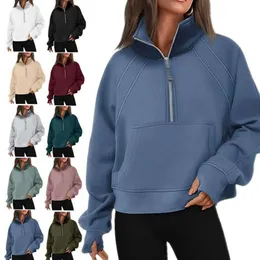 Lu Lu Yoga Half Zip Sweatshirts LuLUlemenlu Womens Croped Hoodies Fleece Womens Quarter Zip Up Pullover Sweaters Fall Outfits Winter Clothes RCJT Wholesale