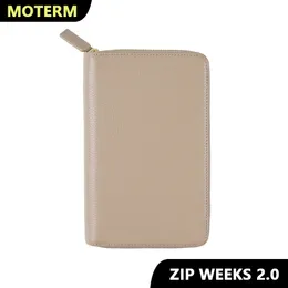 Moterm Zip Weeks 2.0 Hobo Weeks Notebookのカバー本物の小石の牛ひもより広いジッパープランナーオーガナイザージャーナル日記240115