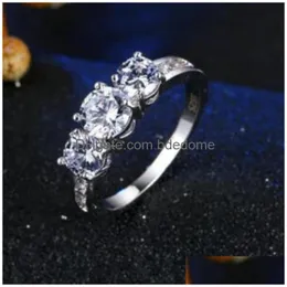 Bandringe 3 Stein Cz Verlobungsring 925 Sterling Silber Ringe für Frauen Jahrestag Hochzeit Schmuck 1234 T2 Drop Lieferung Schmuck Rin Dhhqw