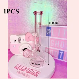 Partihandel ny design H25cm rosa söt kitty tryckning rökglas bong rör/glas bägare bong rör/10 tum vatten bong vattenpipa rör