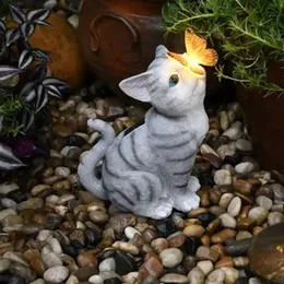 Lámparas de césped Adornos de luz para gatos Estatuilla de gato para jardín Luz solar Gato de resina Decorativo Jardín al aire libre Estatua de animales Patio de césped Las mejores luces de camino YQ240116