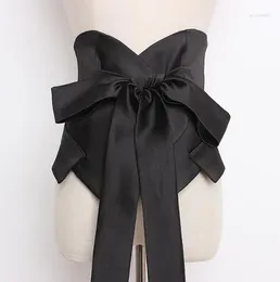 Gürtel Damen Runway Fashion Wide Silk Big Bow Cummerbunds Female Vintage Kleid Korsetts Bund Satin Dekoration Gürtel
