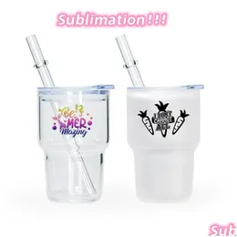 3Oz Sublimation Frosted Clear S Glas Wein Tumbler Wasserflasche mit Deckel und St Trinkgläsern Drop Lieferung DHNG9