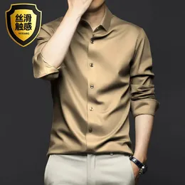 Mäns långärmad skjorta smidig rynka resistent affärsformell social toppkomfort utan fickor Klassisk fast färg S5XL 240115
