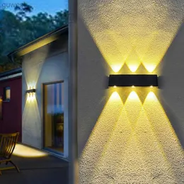 Lâmpadas de gramado luzes solares ao ar livre led arruelas de parede para cima e para baixo luzes jardim externo arandela decoração ao ar livre solar led refletor lâmpada yq240116