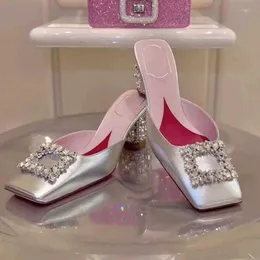 Scarpe eleganti Punta quadrata Pantofole con fibbia in strass Sandali con tacco a blocchi di diamanti Da indossare ogni giorno ai banchetti Décolleté Sandali da donna di grandi dimensioni