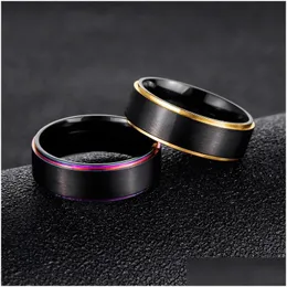 Anéis de banda arco-íris escova lateral de ouro preto aço inoxidável casamento moda jóias para mulheres homens presente tjn8w gi20t 1362 q2 gota entrega dhct8