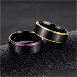 Anelli a fascia Arcobaleno Spazzola laterale in oro Nero Acciaio inossidabile Gioielli di moda da sposa per donna Uomo Regalo Tjn8W Gi20T 1362 Q2 Consegna a goccia Dhct8