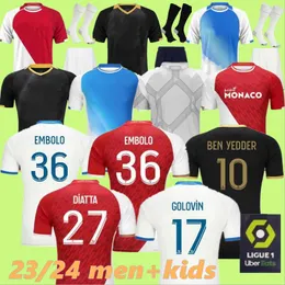 2023 2024 som Monaco hem borta Ben Yedder Soccer Jerseys Minamino Boadu Golovin 23 24 Maillot Akliouche Balogun Embolo Flocage Men Fofana Ben Ben Seghir Football Kids Kit