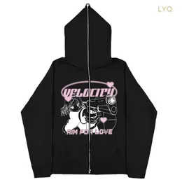 Sweatshirts Gothic Ins Gun Girl Y2K Full Face Zipper Women's Hoodies Sweatshirt Overized Harajuk Highstreet Streetwear