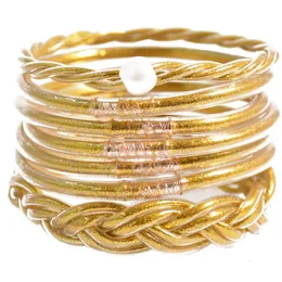 7 pçs glitter cheio geléia pulseira conjunto para mulheres leve silicone templo budista sorte tecida charme pulseira presente para girls240115
