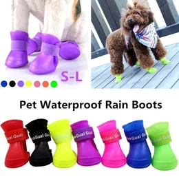 4PCSET PET DOG Rain Shoes Anti Slip Waterproof Cat Shoe Rubber Boots för utomhusskorstrumpor Zapatos Perro Sapato Cachorro 240115