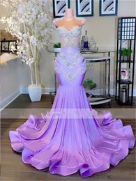 Luxus Lila Illusion Lange Prom Kleid 2024 Für Schwarze Mädchen Perlen Kristall Geburtstag Party Kleider Abendkleid Robe De