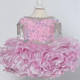 Klänningar Cupcake Girl Pageant Dress 2022 Crystals Little Kids Cocktail Rising Star OnStage Formal Event Party Wear Dance Clows for Spädbarn