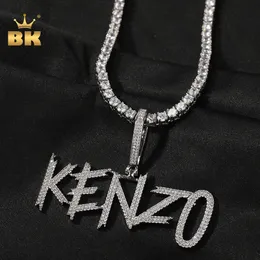 The Bling King Custom Brush Font Initial Letter Pendant Iced Out 2 Rows Cubic Zirconia Personligt namn Halsband Hiphop Jewelry 240115