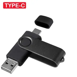 USB Flash Drives 2 w 1 Type-C dla telefonu komórkowego Dysk flash USB 64 GB Rotatable Black Memory Stick 32 GB Drive 16 GB Pendrive 8 GB U Dysk