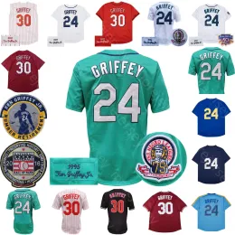 Custom men women kids Ken Griffey Jersey Vintage 1989 White 1995 Green 1997 2000 Pinstripe 2005 10th Red Mesh BP Blue Pullover Black Navy Retirement Patch