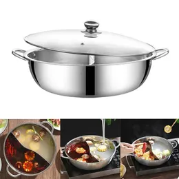Chinese Pot with Lid Thicken Stainless Steel 2 In 1 Divided pot Kitchen Cooking Pan with Cover Gas Stove Induction Cooker 240115