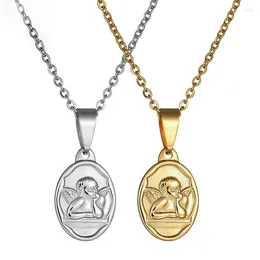 Colares Pingente 1 P C Cupido Charme Cartão Oval Colar Medalhão Moeda Para Crianças Jóias De Aço Inoxidável Anjo Mulheres Bithday Presente