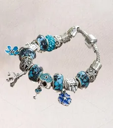 Blau/Rot/Rosa Murano Glas Charms Perlen Armband für 925 versilbertes Charm Eiffelturm Anhänger Armband Armreif9752366