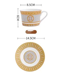 Set regalo creativo per tazza da caffè vintage con bordi dorati in porcellana, set di piatti per tazze da tè, grande marchio, casa