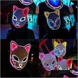 Demon Slayer Glowing El Wire Mask Kimetsu No Yaiba Characters Cosplay Costume Accessories Japanese Fox Halloween Led 916 Drop Delive Dh6Ez