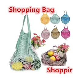 Storage Bags Cotton Mesh Net String Shop Bag Reusable Foldable Fruit Storage Handbag Totes Women Grocery Tote Fast Drop Delivery Home Dhdfc
