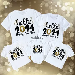 Family Matching Outfits Hello 2024 Family Matng Outfits Happy New Year Dad Mom Kids Shirt Baby Bodysuit Family T-shirt Holiday Party Family Clothesvaiduryc