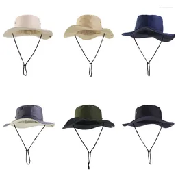 Berets Pure Color Cotton -Shade Fisherman Men's Sun UV Protection Broad-Brimmed Outdoor Folding Climbing Hat JDPM