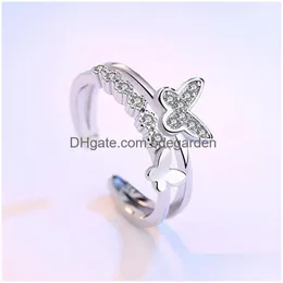 Band Rings Nehzy 925 Sterling Sier New Jewelry High Quality Fashion Woman Open Ring Retro Size Adjustable Cubic Zirconia Butterfly 48 Dhpig