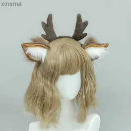 Headbands Japonya lolita saç çember peluş geyik kulak boynuz saç çember cosplay pervane saç bandı headdress noel dekor saç aksesuarı yq240116