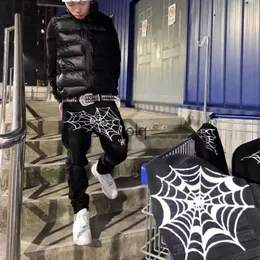 Męskie dżinsy amerykańskie hip-hop men dżinsy High Street Casual modna marka Y2K Spider Web Print Loose para prostoolq