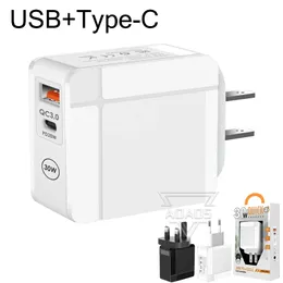 Typ-C + USB Dual Port Schnellladung 12W/20W QC3.0 Wandadapter für iPhone Samsung Xiaomi Smartphone-Ladegerät CE-zertifiziert