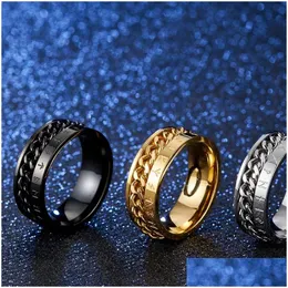 Cluster-Ringe Edelstahl 8mm Spinnerkette für Männer Drehbare Links Punk Männlich Vintage Nordischer Runenschmuck Schwarz / Goldfarbe 3752 Dr. Dhyao