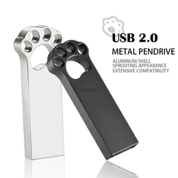 Unidades flash USB Bear Paw Metal USB Flash Drive 128 GB Capacidade Real Pen Drive 64 GB Prata Atacado Memory Stick 32 GB Capacidade Real Pendrive 16 GB