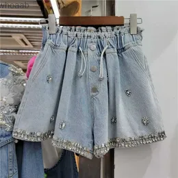 Damenjeans Neue Frauen Luxus Diamanten Shorts Schwarz Denim Shorts Perlen Glänzend Frühling Sexy Temperament Chic Retro Shorts Femme Große YQ240116