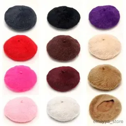 Basker 1st kvinnors eleganta multicolor artist kanin päls lapin newsboy beanie basker hatt varm vinter hatt retro vanlig basker