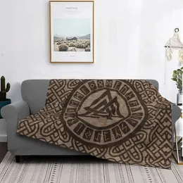 Valknut Symbol and Runes Theme Flannel Throw Blanket Soft Symbol of Courage Office Bedding Couch Sofa Decor Kids Adults Gifts 240116