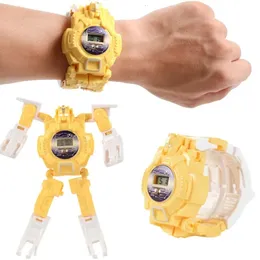 Cartoons Children's watch Deformation robot 3d LED Luminous watch Children's model watch Perfect for Children's Birthday 240115