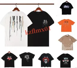 Herren-T-Shirt, Designer-T-Shirt, limitierte Auflage, T-Shirts für Paare, Streetwear, Sommermode, Marke Amirs Shirt, Splash-Ink-Buchstabendruck, kurze Ärmel, lässig, lockerer Rundhalsausschnitt, UY1