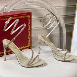 Sandali con tacco alto Scarpe da donna firmate Avvolgente alla caviglia Pelle di serpente incrostata di cristalli da sposa alta con scatola 508