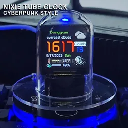Nixie Tube Clock Smart WiFi Glow DIYチュ​​ーブクロックサイバーパンクスタイルデジタルテーブルクロック視覚ディスプレイ変更可能な自動更新240116