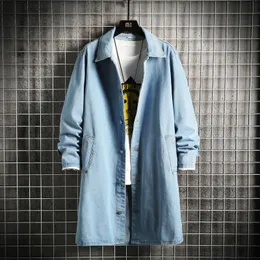 2023 Весенняя мужская джинсовая куртка Свободное повседневное пальто средней длины Мужской плащ с отложным воротником Корейская модная верхняя одежда 240115