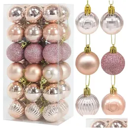 Decorações de Natal 36 pcs rosa ouro bolas de plástico ornamento 4cm pendurar pingente bola interior ano decoração de árvore de natal decoração de casa drop dhnus