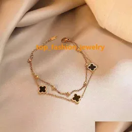 Four-Leaf Clover Rose Gold Plated Anklets Foot Chain Beach Jewelry 사용자 정의 스테인레스 스틸 드롭 배달 DH7HW